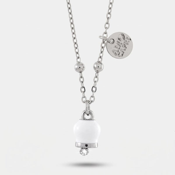Collana in Acciaio con campanella bianca portafortuna e punto luce | gioielli in acciaio | BYSIMON