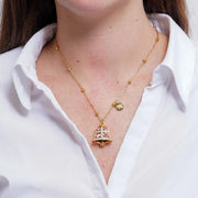 Collana in Acciaio campanella con punti luce rosa