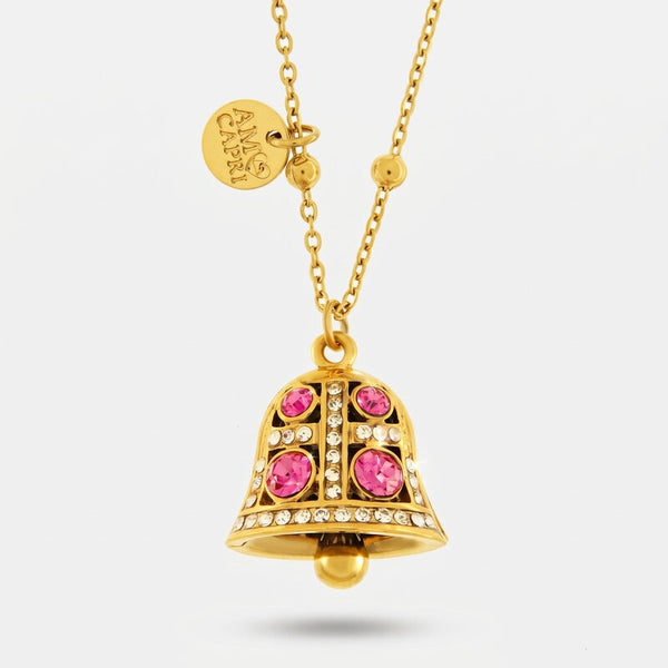 Collana in Acciaio campanella con punti luce rosa - BYSIMON gioielli