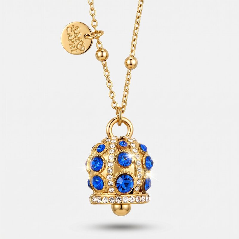 Collana in Acciaio campanella con punti luce blu - BYSIMON gioielli