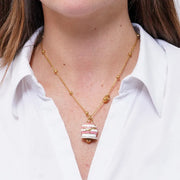 Collana in Acciaio campanella Capri con  strisce rosa