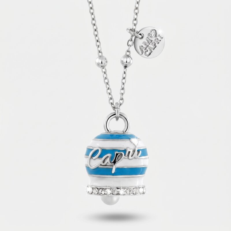 Collana in Acciaio campanella Capri con strisce azzurre - gioiello BySimon