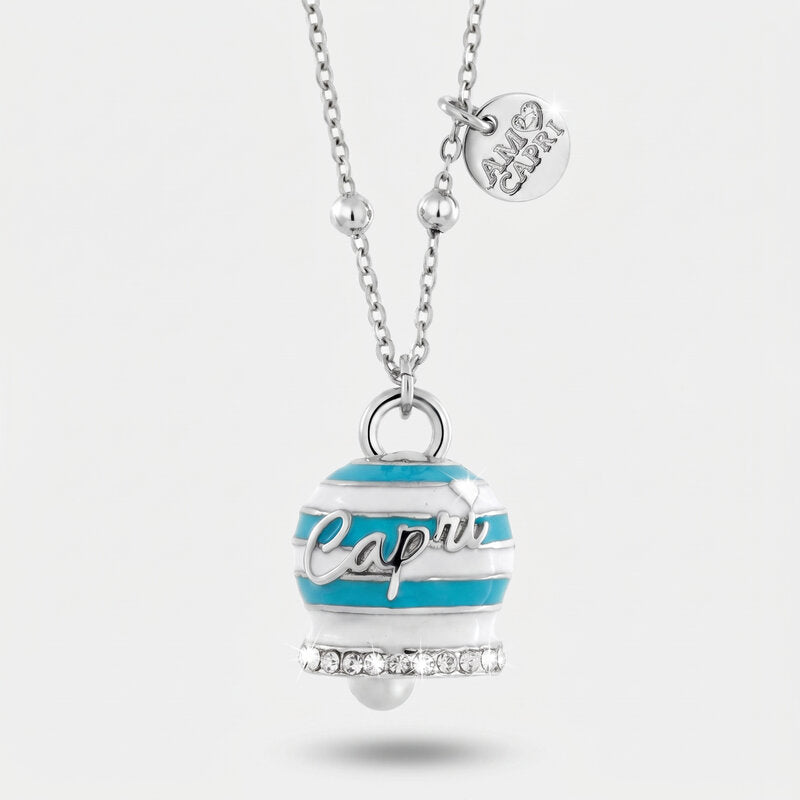 Collana in Acciaio campanella Capri con strisce azzurre - gioiello BySimon