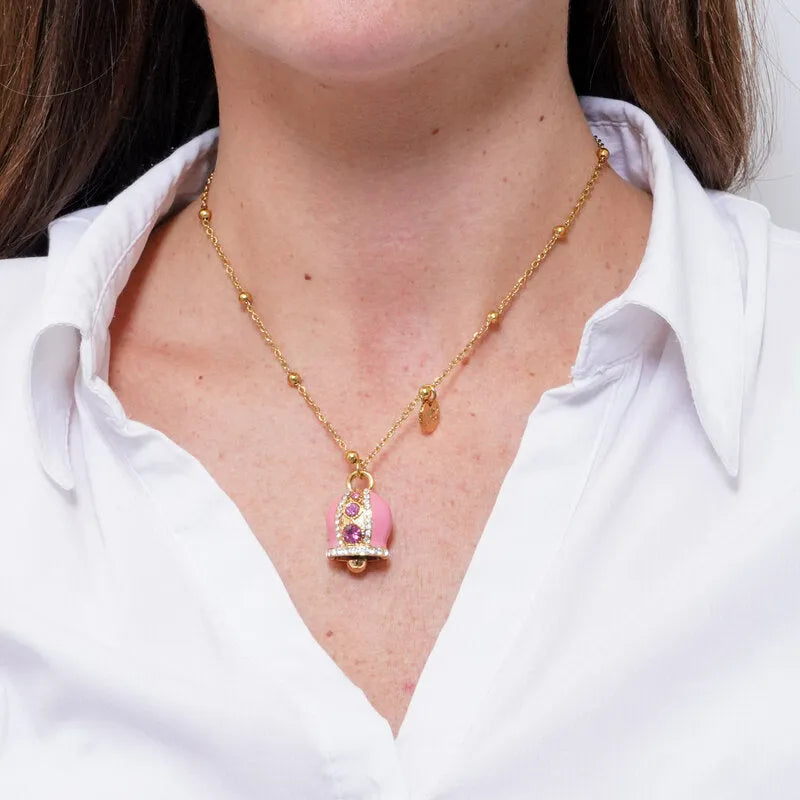 Collana in Acciaio campanella Capri rosa con pois - BYSIMON gioielli
