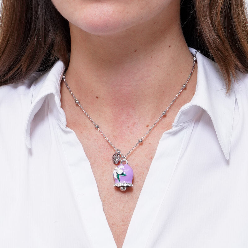 Collana in Acciaio campanella Capri viola con fiore - BYSIMON gioielli