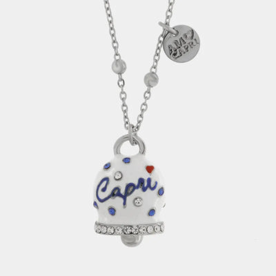 Collana in Acciaio campanella Capri bianca con pois blu - gioiello BySimon