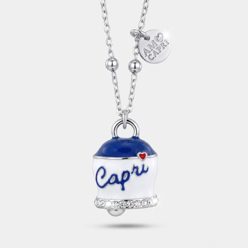 Collana in Acciaio campanella Capri blu e bianca - gioiello BySimon