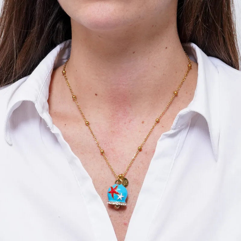 Collana in Acciaio campanella Capri azzurra con stelle marine - BYSIMON gioielli