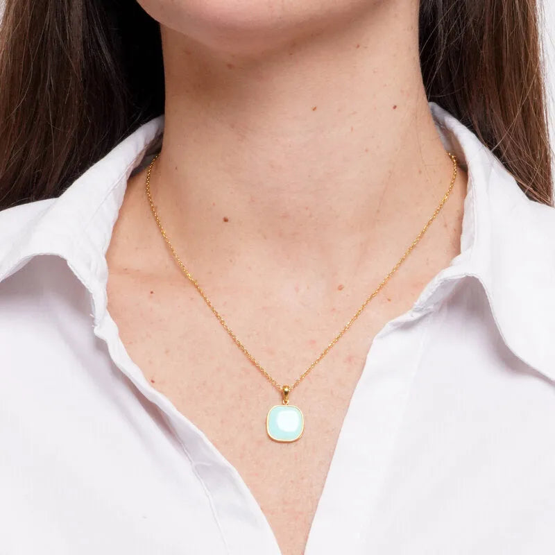 Collana in Acciaio quadrato turchese - BYSIMON gioielli