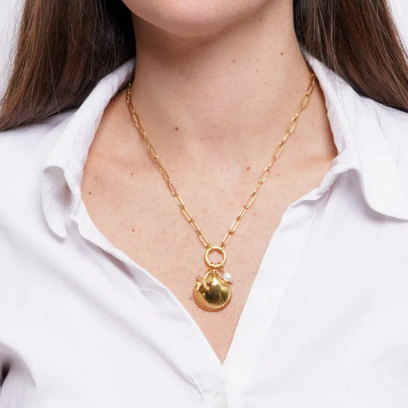 Collana in Acciaio conchiglia, stella marina e perla COEUR - gioiello BySimon