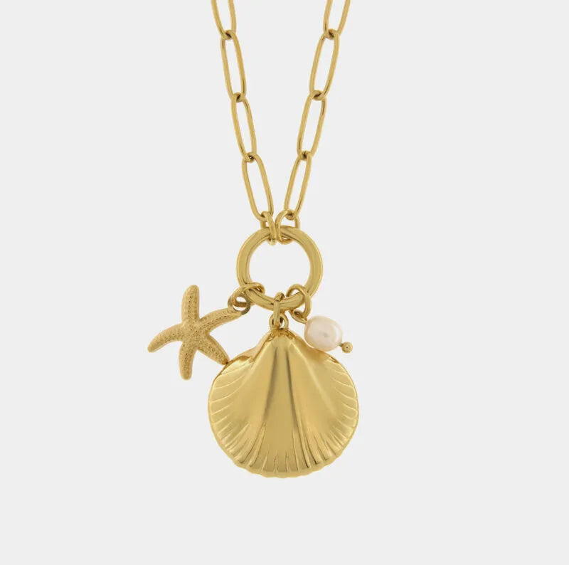 Collana in Acciaio conchiglia, stella marina e perla COEUR - gioiello BySimon