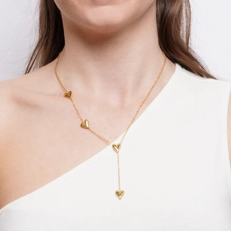 Collana lunga in acciaio inossidabile con cuori pendenti - BYSIMON