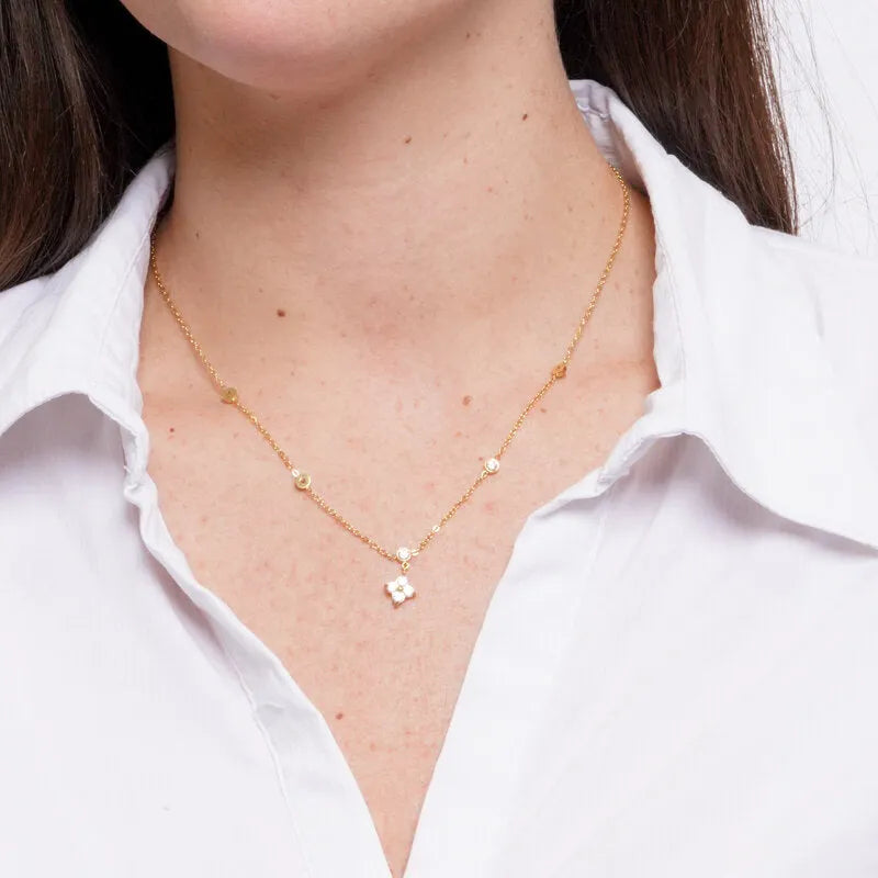 Collana in Acciaio fiore con cristalli - BYSIMON gioielli