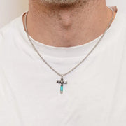 Collana in Acciaio croce con pietre nere e pietra verde - BYSIMON gioielli