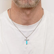 Collana in Acciaio croce con pietra turchese - BYSIMON gioielli