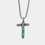Collana in Acciaio croce con pietra turchese - BYSIMON gioielli