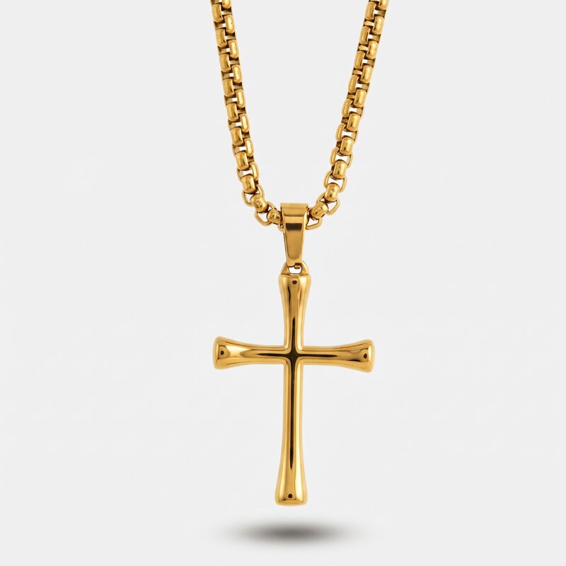 Collana in Acciaio croce liscia gold - BYSIMON gioielli