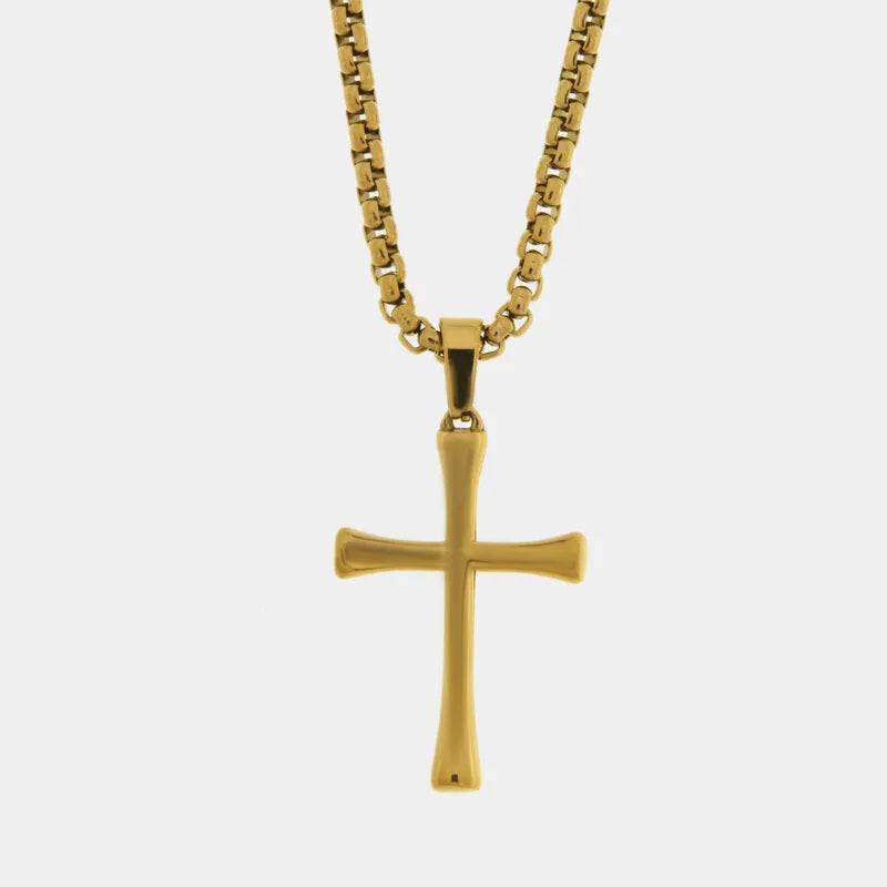 Collana in Acciaio croce liscia gold - BYSIMON gioielli