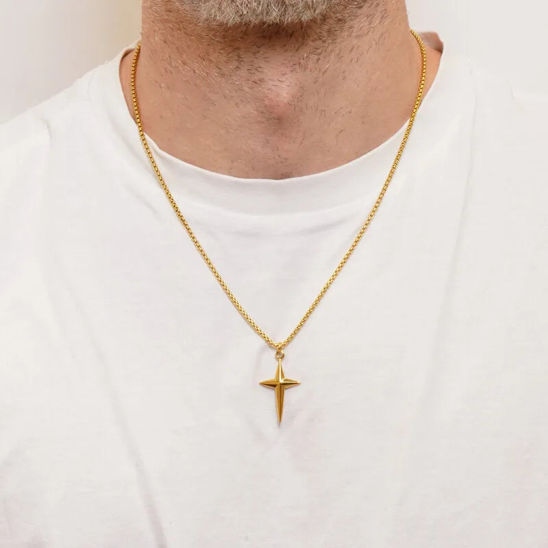 Collana in Acciaio croce stilizzata liscia gold IJEWEL - gioiello BySimon
