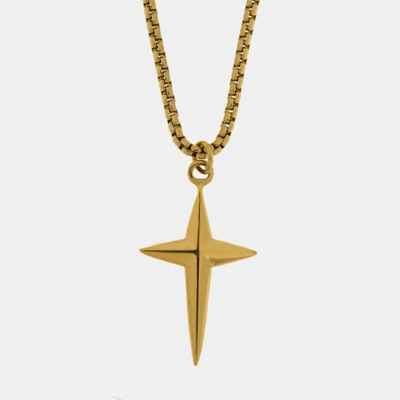 Collana in Acciaio croce stilizzata liscia gold IJEWEL - gioiello BySimon
