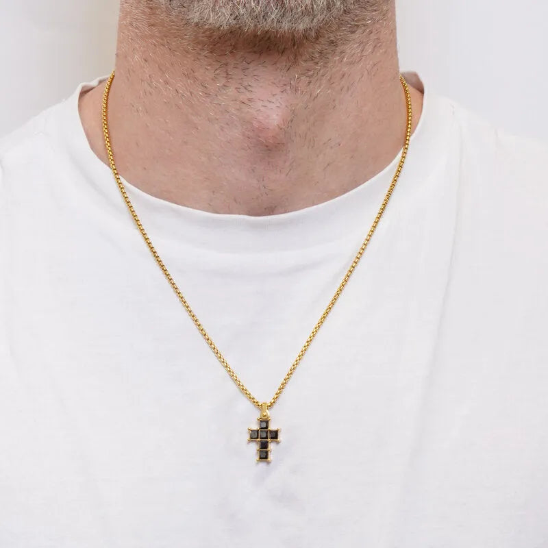 Collana in Acciaio croce con cristalli neri IJEWEL - gioiello BySimon