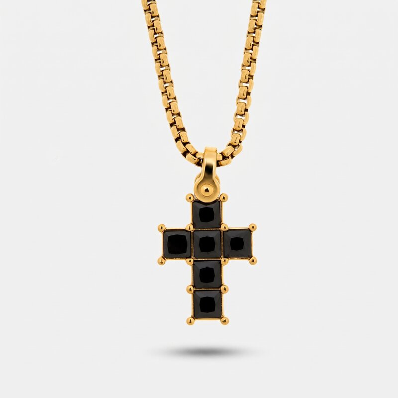 Collana in Acciaio croce con cristalli neri IJEWEL - gioiello BySimon