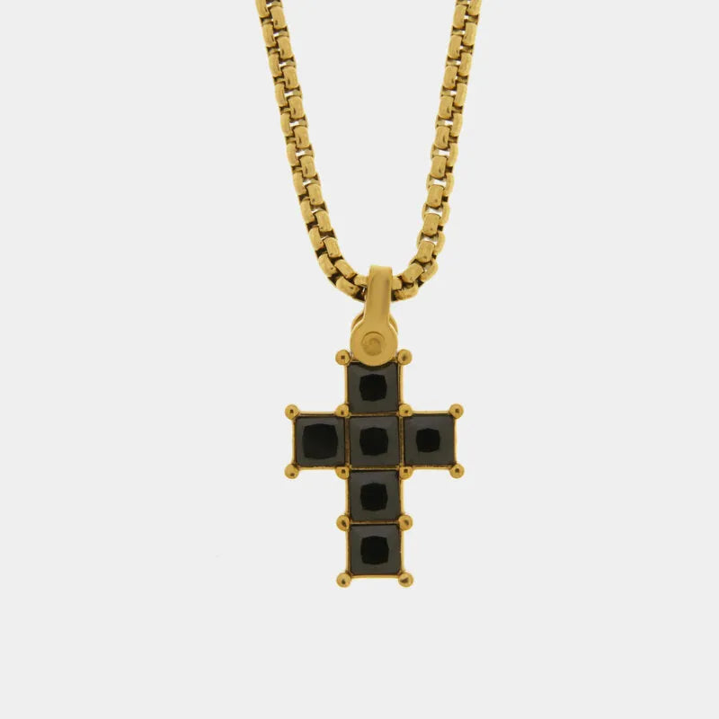 Collana in Acciaio croce con cristalli neri IJEWEL - gioiello BySimon