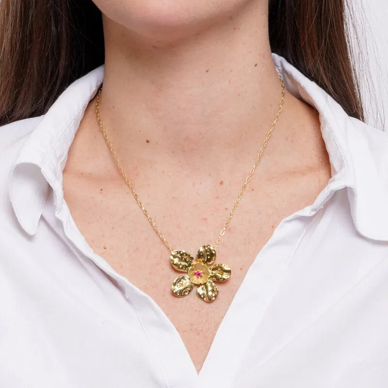 Collana in Acciaio fiore con petali grandi - BYSIMON gioielli
