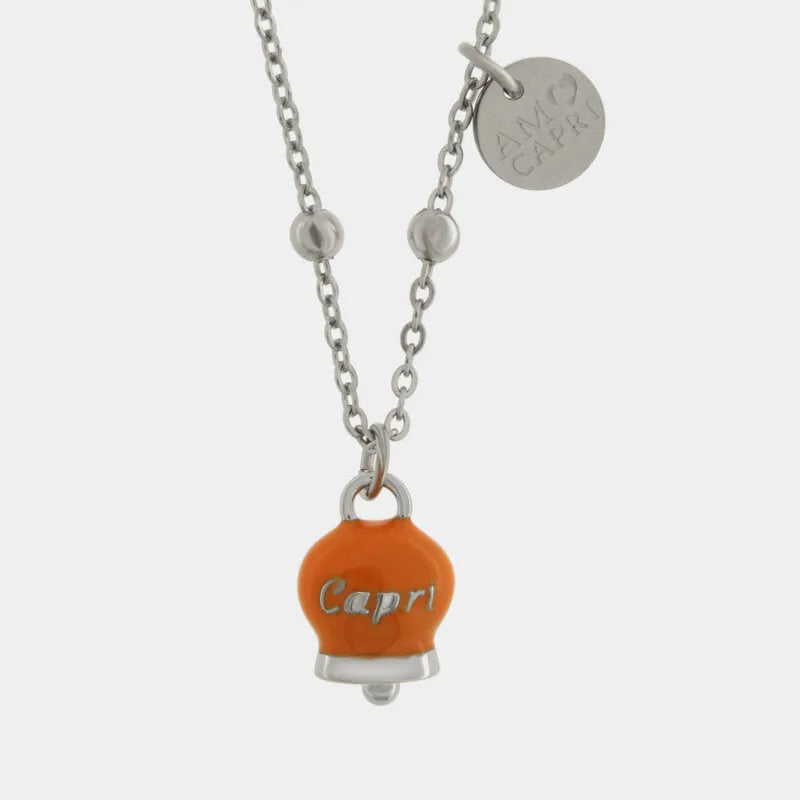 Collana in Acciaio con Campanella Portafortuna Capri Estate Mediterranea  - Colore Ammanst Orange