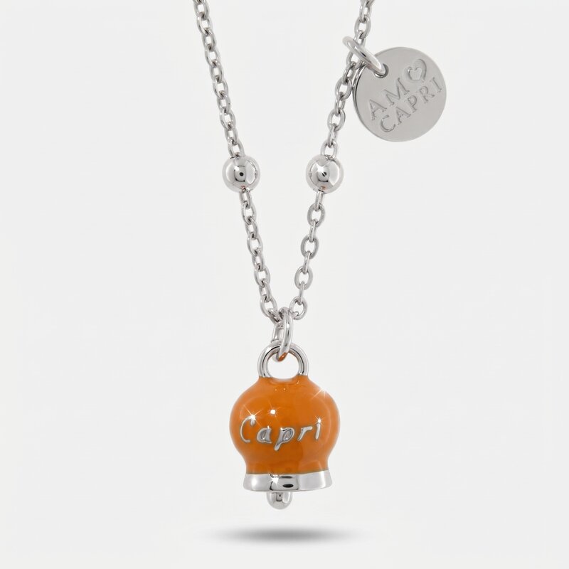 Collana in Acciaio con Campanella Portafortuna Capri Roccia Dorata - Color Caramel - gioiello BySimon