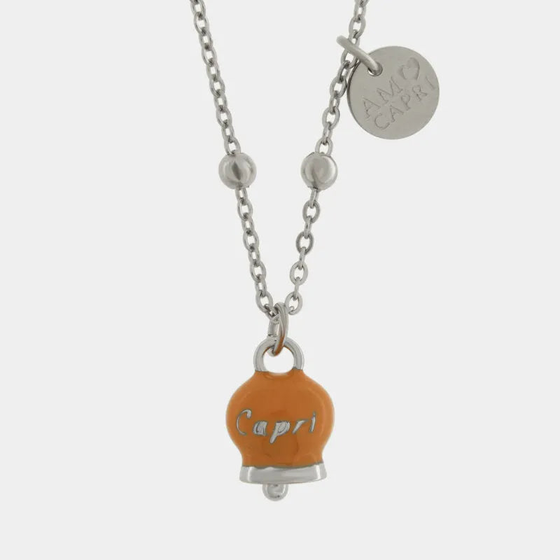 Collana in Acciaio con Campanella Portafortuna Capri Roccia Dorata - Color Caramel - gioiello BySimon