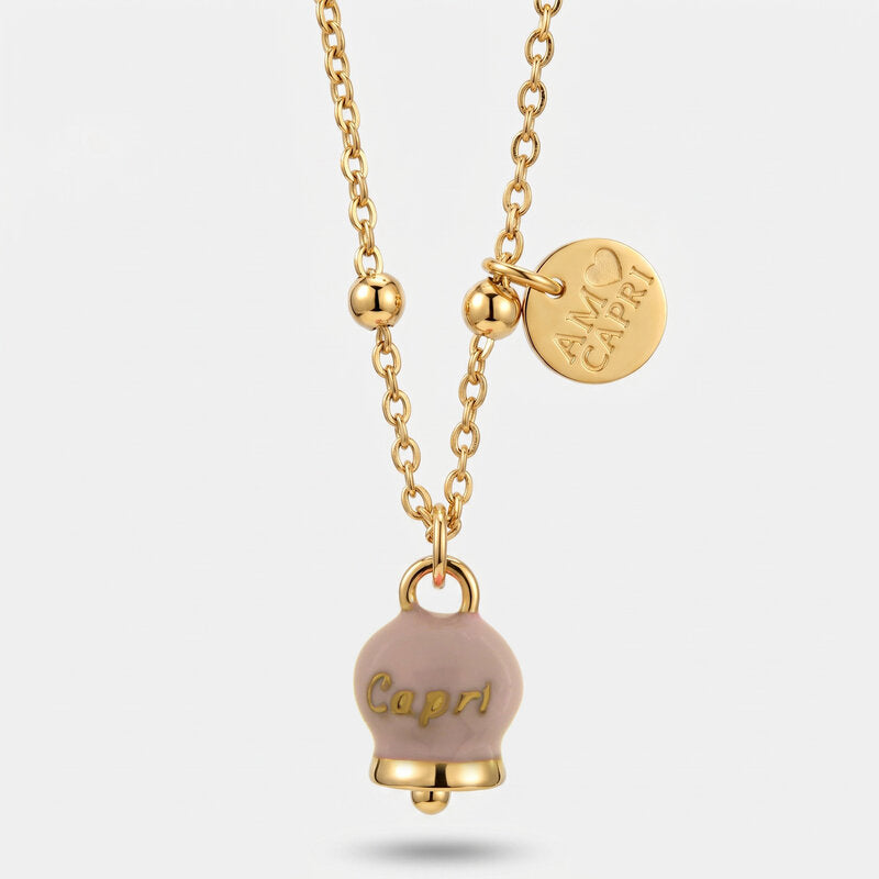 Collana in Acciaio con Campanella Portafortuna Capri - Colore Rosa Cipria - BYSIMON gioielli