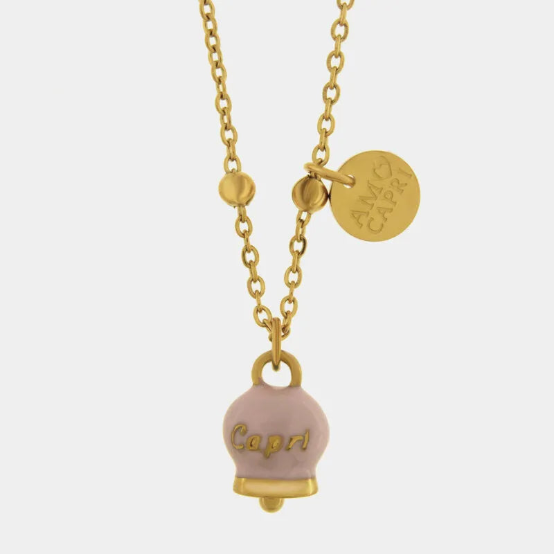 Collana in Acciaio con Campanella Portafortuna Capri - Colore Rosa Cipria