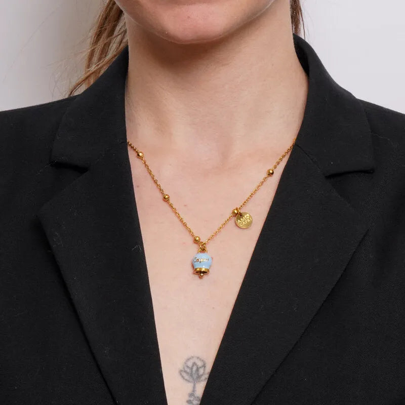 Collana in Acciaio con Campanella Portafortuna Capri Anima Azzurra - Colore Dutch Canal - gioiello BySimon