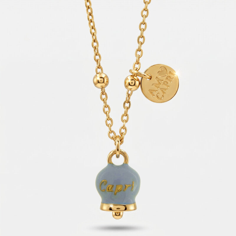 Collana in Acciaio con Campanella Portafortuna Capri Anima Azzurra - Colore Dutch Canal - gioiello BySimon