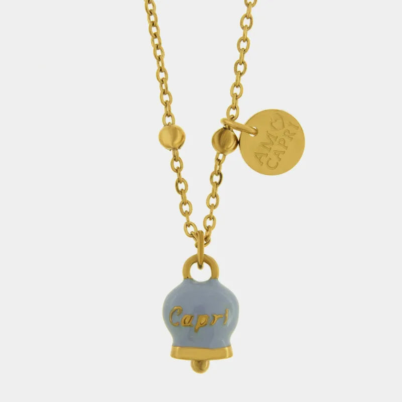 Collana in Acciaio con Campanella Portafortuna Capri Anima Azzurra - Colore Dutch Canal - gioiello BySimon
