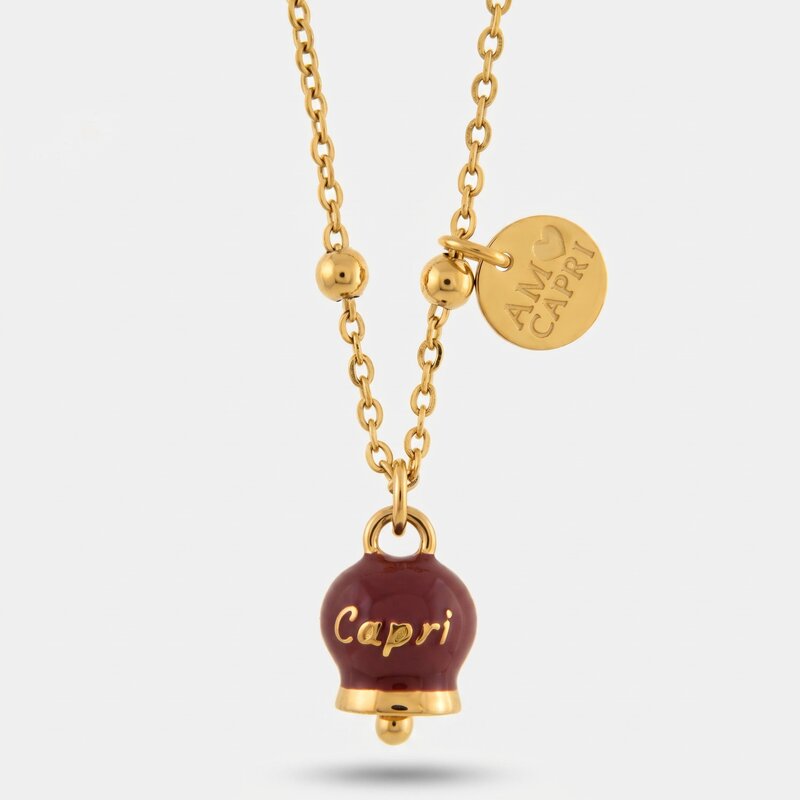 Collana in Acciaio con Campanella Portafortuna Capri Notte in Piazzetta - Colore Amaranth - gioiello BySimon