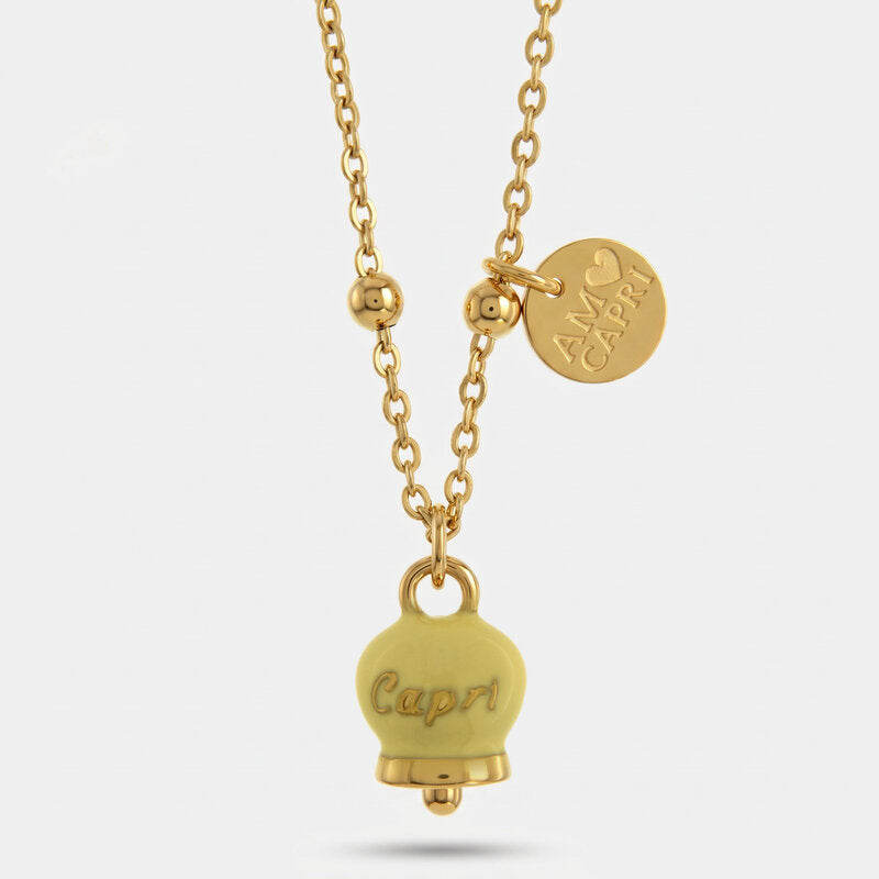 Collana in Acciaio con Campanella Portafortuna Sole Capri - colore Pale Banana - gioiello BySimon