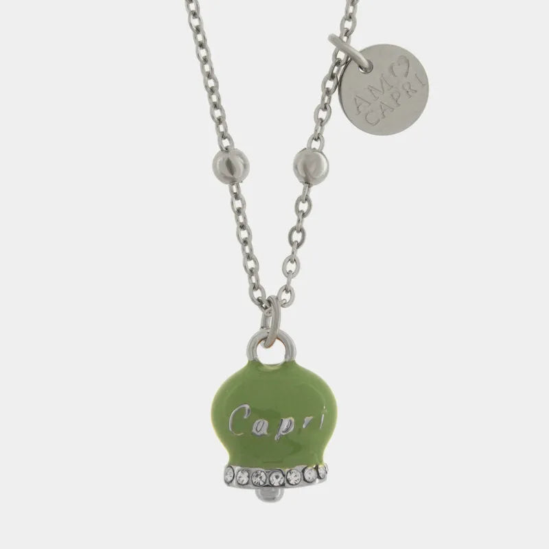 Collana in Acciaio con Campanella Portafortuna Capri - Colore Verde Menta - gioiello BySimon