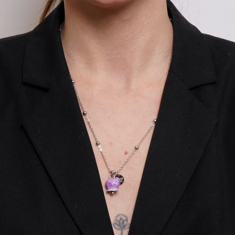 Collana in Acciaio con Campanella Portafortuna Capri  Giardini - Colore Amethyst Orchid