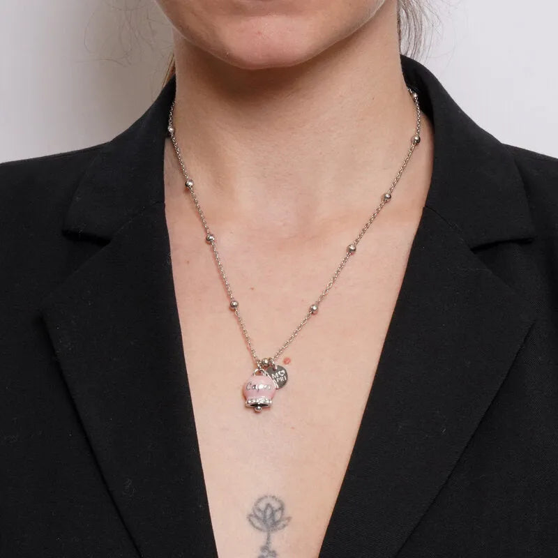 Collana in Acciaio con Campanella Portafortuna Dolce Capri - Colore Tickled Pink - gioiello BySimon