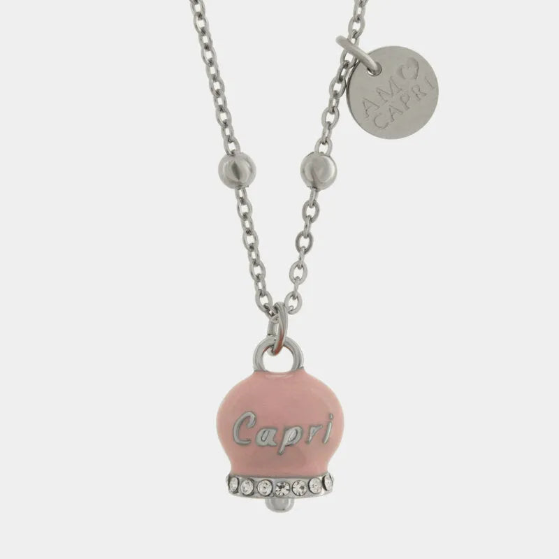 Collana in Acciaio con Campanella Portafortuna Dolce Capri - Colore Tickled Pink - gioiello BySimon