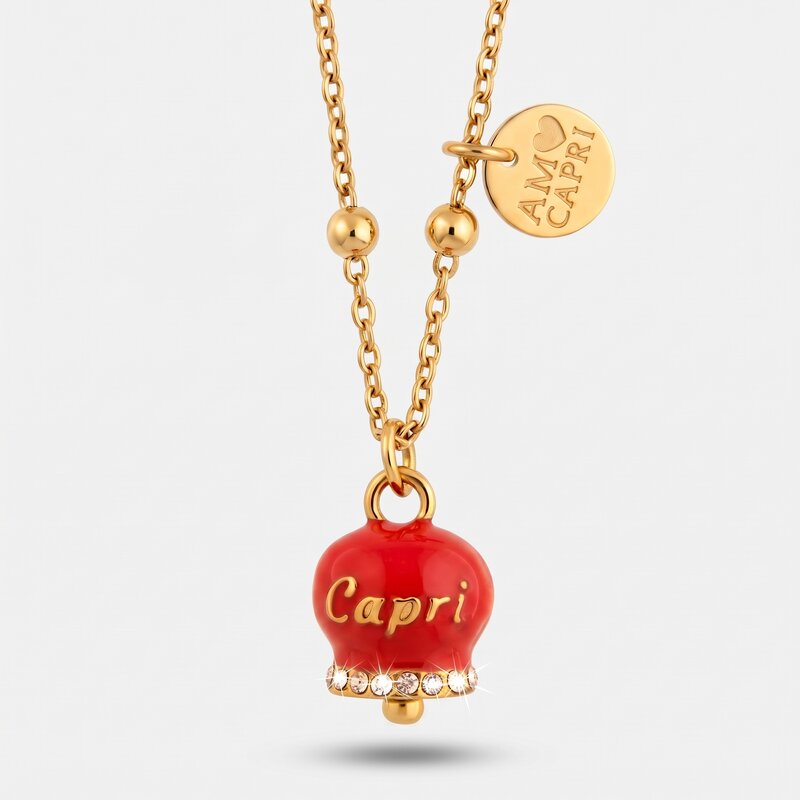 Collana in Acciaio con Campanella Portafortuna Tramonto di Capri - Colore Teaa Berry - gioiello BySimon