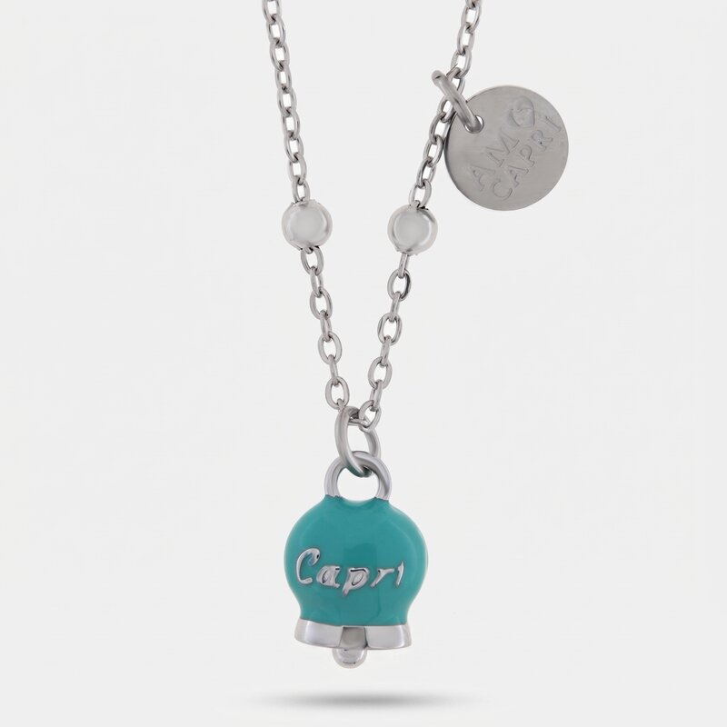 Collana in Acciaio con Campanella Portafortuna Capri - Colore  Turchese - BYSIMON gioielli