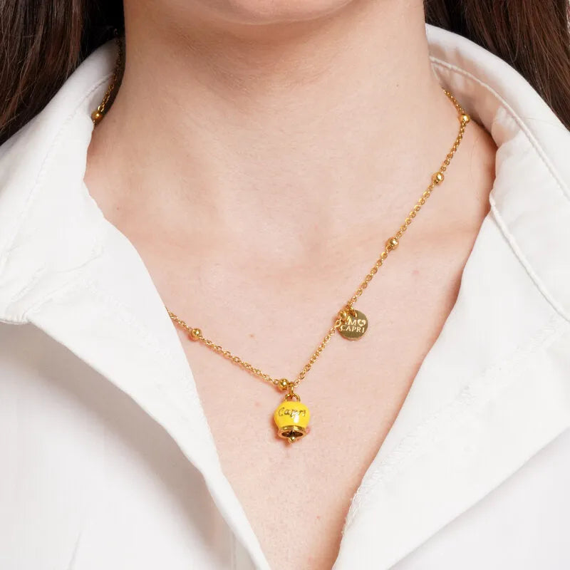 Collana in Acciaio con Campanella Portafortuna Capri - Colore Giallo - gioiello BySimon