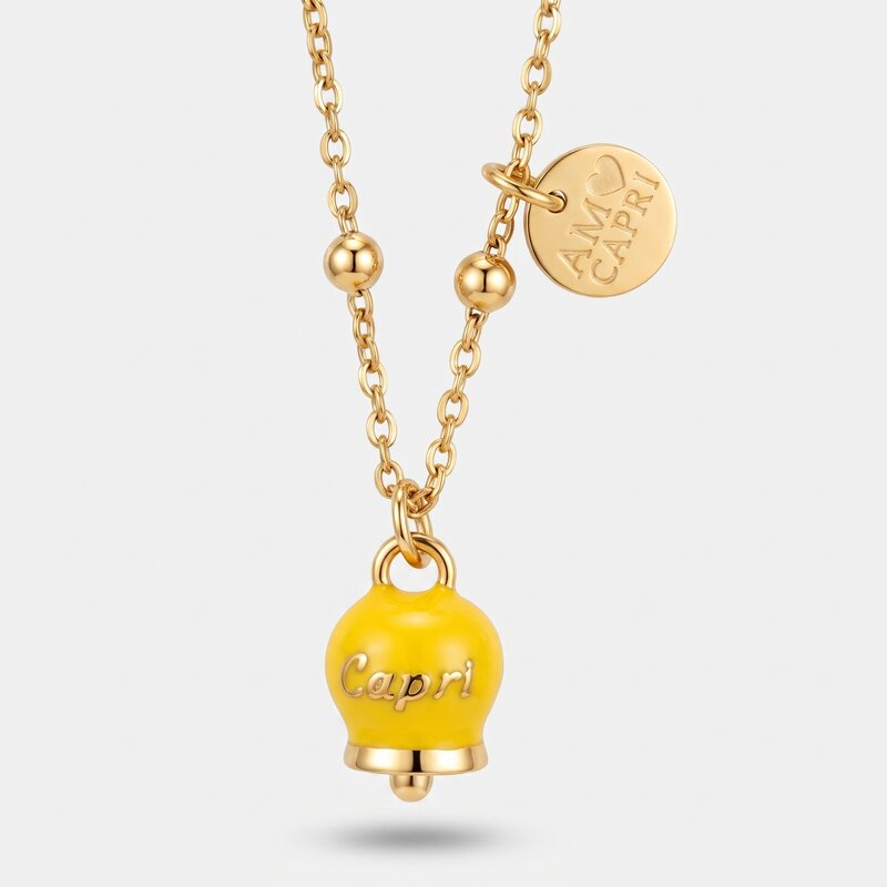 Collana in Acciaio con Campanella Portafortuna Capri - Colore Giallo - gioiello BySimon