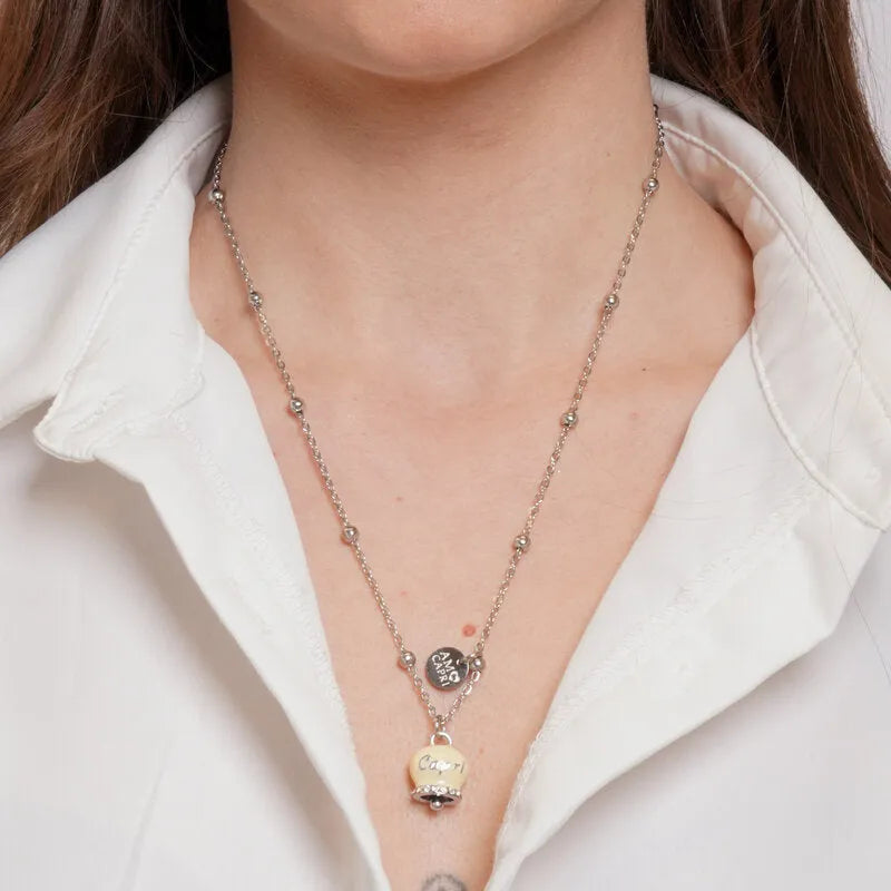 Collana in Acciaio con Campanella Portafortuna Sole di Capri - Colore Pale Banana - gioiello BySimon