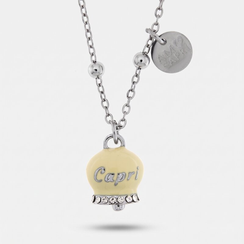 Collana in Acciaio con Campanella Portafortuna Sole di Capri - Colore Pale Banana - gioiello BySimon