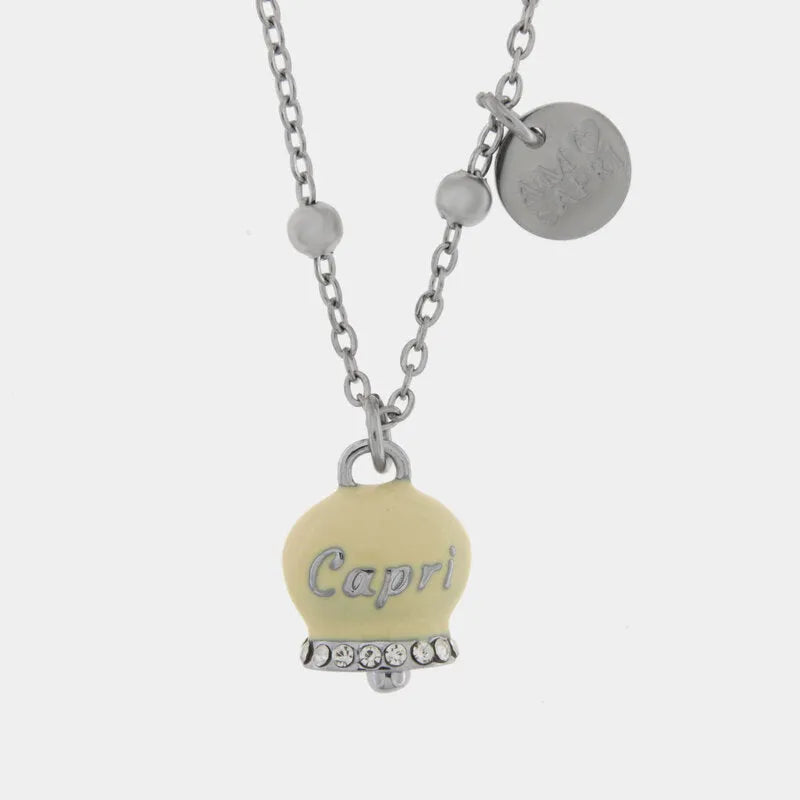 Collana in Acciaio con Campanella Portafortuna Sole di Capri - Colore Pale Banana - gioiello BySimon