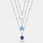 Collana in Acciaio Multifilo con Tris di Campanelle Portafortuna Capri tonalità blu, azzurra, bianca - gioiello BySimon